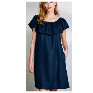 The White Company London Linen Ruffle Sleeveless Swing Mini Dress Navy 4 (UK 8)